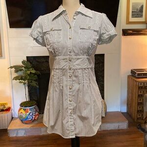 INC striped button down blouse with rhinestone buttons